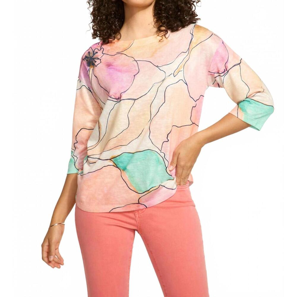 NEW FDJ tilly three quarter sleeve drop shoulder top in pink tableau